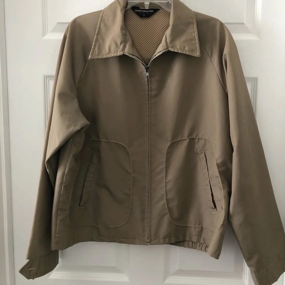 Size L Sportsmaster Vintage Harrington Style Men's Khaki Windbreaker Jacket USA